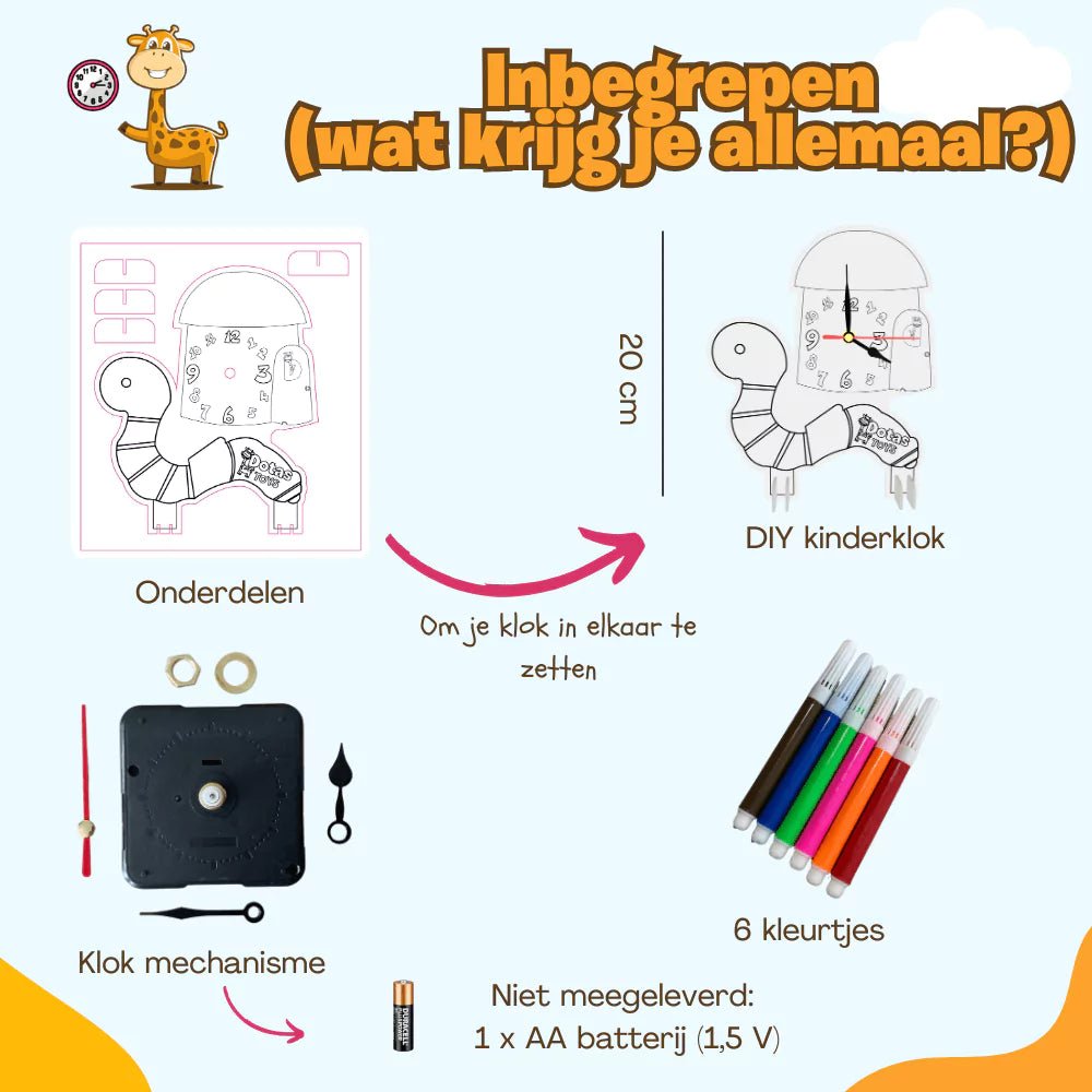 Maak Je Eigen DotasToys Klok - Kleurplaat Kinderklok - Dotas' Rups en Hut - Educatieve Knutselset - DotasToys
